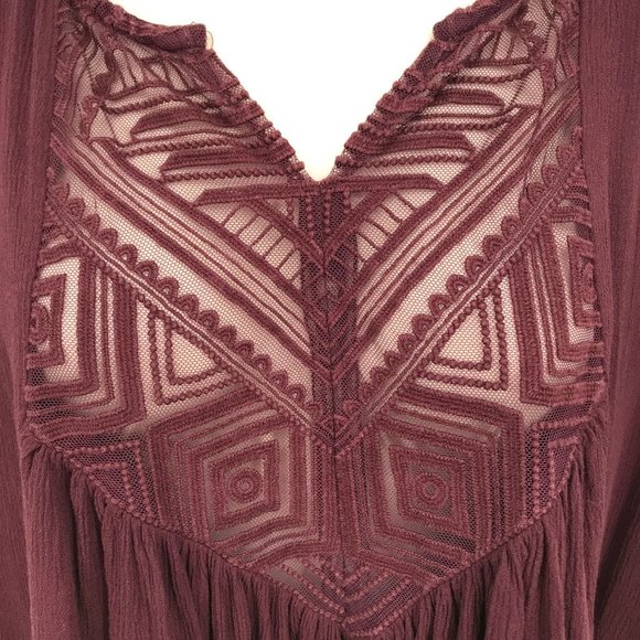 Mossimo Womens Lace Detailed Pleated  3/4 Sleeve Blouse Size M - Picture 3 of 8